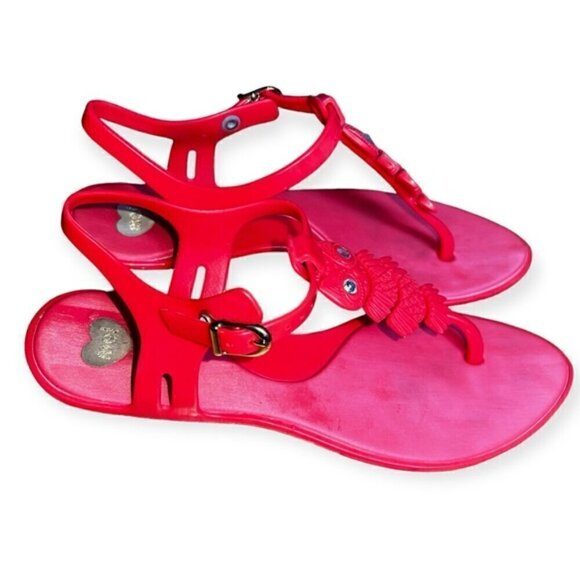 MELISSA “dreamed” jelly CACAO 2 red slip on Owl thong strapped sandals shoe sz 6 - Picture 3 of 6